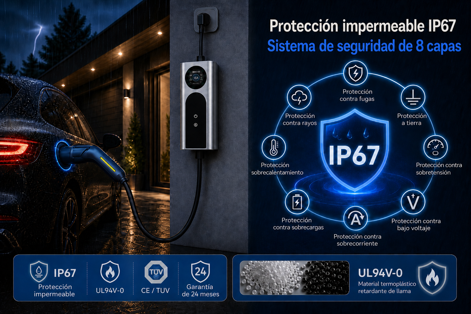 Protección IP67 y sistemas de seguridad del cargador GLG